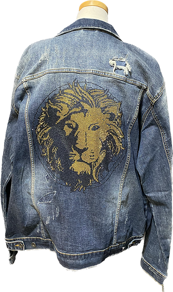 Distressed Denim Jacket - Lions Head