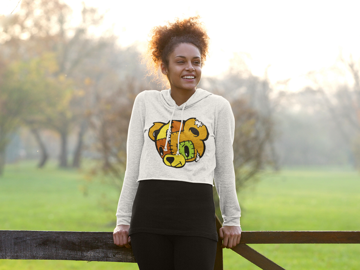 Patchwork Bear Womans Crop Hoodie