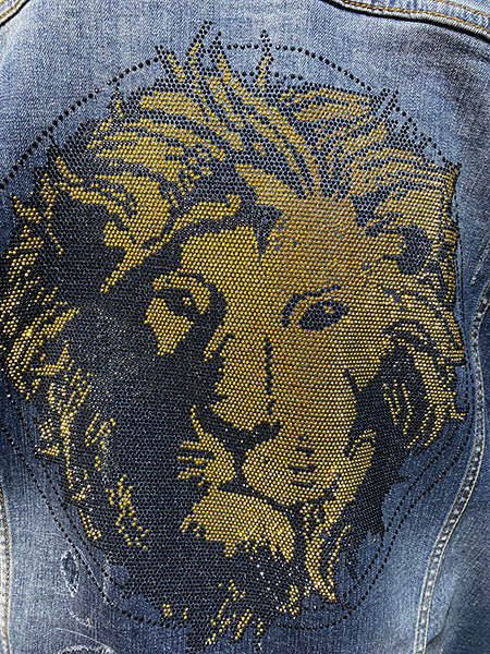 Distressed Denim Jacket - Lions Head